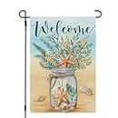 CROWNED BEAUTY Summer Garden Flag Mason Jar 12x18 Inch Double Sided Small Burlap Starfish Holiday Flag for Outside Yard Welcome CF1489-12
