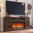 SinCiDo Farmhouse Fireplace TV Stand with 36" Electric Fireplace for 80 Inch TVs, 31" Tall Entertainment Center w/Drawer & Diamond Panel Door, Highboy Media Console for Living Room, 70inch, Brown