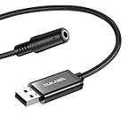 DUKABEL USB to 3.5mm Jack Audio Adapter, USB to Aux Cable with TRRS 4-Pole Mic-Supported USB to Headphone AUX Adapter Built-in Chip External Sound Card for PS4 PC PS5and More [19 inch]