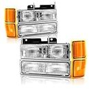 APSVE Headlights Assembly Compatible With 1994 1995 1996 1997 1998 Chevy Silverado C10 C/K 1500 2500 3500, 95-99 Tahoe Suburban Headlight w/Bumper Light,Factory Style