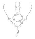 ORAZIO 3 Pcs Women Crystal Jewelry Set Bridal Wedding Rhinestone Necklace Crystal Bracelets and Dangle Earrings A-Silver Tone