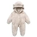 UVIPC Newborn Baby Fleece Jumpsuit Footie Snowsuit Bear Romper Jumpsuit Baby Fuzzy Warm Onesie(white,3-6M)