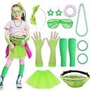 Provone 23Pcs 80s Costume Accessories for Girls Women Neon Tutu Fancy Outfits for Kids Cosplay 1980s Theme Party