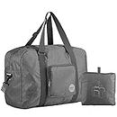 WANDF Foldable Travel Duffel Bag Sac de Voyage Pliable Sac de Sport Gym Résistant à l'eau Nylon (40L Gris)