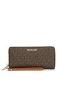 Michael Kors Womens Coated Canvas Clutch Wristlet Wallet Brown Small