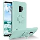 Galaxy S9 Case,DUEDUE Samsung S9 Phone Case,Silicone Cell Phone Cover[Ring Kickstand|Microfiber Lining] Full-Body Shockproof Protective Rubber Cases for Samsung S9, Light Green