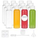 Moretoes 12pcs 2oz Small Plastic Beverage Bottle, Clear Juice Bottle with Lid, Reusable Leak-proof Containers with Cap for Juices, Ginger Shot, Shampoos and Other Liquids