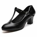 Bokimd Women's Character Shoes Non-Slip Latin Salsa Ballroom Dance Heels T-Strap Wedding Pumps, Black, 11
