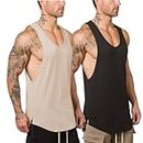 Muscle Killer 2 or 3 Pack Men's Muscle Gym Workout Stringer Tank Tops Bodybuilding Fitness T-Shirts, Black+apricot(pack of 2), Medium