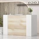 AIEGLE Large Reception Desk with Counter, Retail Counter with Private Lockable Storage & Adjustable Shelves, for Salon Reception Room Checkout Office, Natural and White (70.9" W)