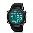 Digital Sport Watch Mens Women, LED Backlight Luminous Waterproof Wrist Watches with Alarm, Countdown Referee Stopwatches for Adult Children Sports Outdoors Swimming Running Climbing Camping, Black
