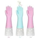 KAQ Rubber Kitchen Dishwashing Gloves - 3 Pairs Reusable Household Cleaning Gloves with Cotton Liner, Flexible Durable and Non-Slip Waterproof Gardening Gloves (Flocking)