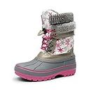 DREAM PAIRS Kids Winter Boots Boys Girls Snow Boots Outdoor Waterproof Big Kid,KMONTE-1,White/Fauxia,Size 4 M US