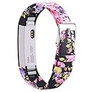 Vancle Strap for Fitbit Alta HR/Fitbit Alta, Adjustable Comfortable Replacement Leather Band with Stainless Steel Buckle for Fitbit Alta 2016 / Fitbit Alta HR 2017(No Tracker) (Pink flower)
