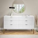 F3 - Wide White High Gloss Chest of 6 Drawers with Legs | Chest of 6 Drawers | Multipurpose Wooden Cabinet Storage | for Living Room, Bedroom, Hall, Home, Office, Hotel Furniture