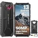 Rugged Phones, Ulefone Armor X13 (12+64GB), 50MP Rear Camera, 24MP Night Vision Camera, Android 13 OS Rugged Smartphone, 6.52” Screen, 6320mAh, NFC, GPS, Package with Exclusive Armor Case- Black