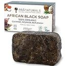 PraNaturals Sapone Nero Africano 200g, Cosmetico Biologico e Vegano, Per tutti i tipi di pelle, Trattamento naturale disintossicante e anti-età, Non processato