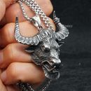 Mens Punk Large Heavy Bull Head Pendant Necklace Ox Stainless Steel Chain Gift