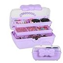 Huniupore Hair Accessories Organizer for Girls Headbands, Clips, Ties Baby Girl Supplies, Lockable Three-layer Folding Craft Organizers and Storage Plastic Jewelry Box,10.8 * 5.9 * 5.7in (Purple)