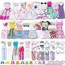 38 Pack Doll Clothes and Accessories for Barbie 6 PCS Fashion Dress 6 Tops 6 Skirt Set 3 Sets Swimsuit Bikini 3 Crown Necklace Bracelet Hanger 10shoes