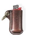 HUMWE Leather Lighter Case Holder For BIC Mini Size Lighters Sleeve Cover Genuine Leather Case Pouch With Metal Horseshoe Shackles for Keychain pendant (Dark brown, Mini)