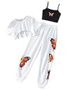 SOLY HUX Girl's Butterfly Print Cami Tops & High Low Hem Short Sleeve T Shirt with Sweatpants 3 Piece White Butterfly 10Y