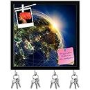 ArtzFolio Highly Detailed Planet Earth At Night Key Holder Hooks | Notice Pin Board | Black Frame 20 X 20Inch