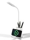 Xech Table Lamp With Wireless Charger And Pen Stand With Usb Charging Ports Multifunctional Touch Lamp For Study 3 Colour Tones Desk Light For Home Offices Students (Quest Pro) (White) - Led