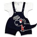 MURLI Kid's Half Sleeve T-Shirt with Dungaree Set - Infant Embroidered Cute Romper Jumpsuit for Kids, Adjustable Belt Closure Clothing Dress for Baby Boys & Girls (Navy Blue, 0-6 months)