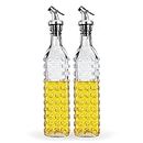Amazon Brand - Solimo Oil Dispenser with Spout; Leak-proof, Dust-proof, Messy-pour-free, Silica Glass, Dotted Design, Set of 2, 500 ml (Transparent)