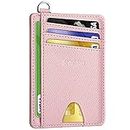 Slim Minimalist Front Pocket Wallet, EcoVision RFID Blocking Credit Card Holder Wallet with Detachable D-Shackle for Men Women (Pink)