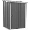 Outsunny 3' x 3' Lean-to Garden Storage Shed, Outdoor Galvanized Steel Tool House with Lockable Door for Patio, Backyard Lawn, Light Grey