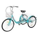 PEXMOR Adult Tricycle 7 Speed, 24/26 Inch 3 Wheel Bikes Tricycle for Adults, with Folding Front & Rear Basket for Shopping/Recreation/Picnic