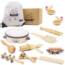 Kids Musical Instruments Set 10pcs Percussion Toys with Storage Bag Wooden