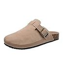 ERLINGO Women’s Leather Clogs, Ladies Slip On Garden Clogs Summer Beach Mule Clogs Backless Kitchen Garden Slippers Soft Wide Fit Sandals for Casual Backyard Outdoor Khaki