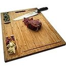 NIUXX Bamboo Cutting Board for Kitchen, Reversible Chopping Board with 3 Built-in Compartments and Juice Grooves, Large Chopping Tray 43 x 32 x 2 cm, Meats Vegetable Bread Fruits Board