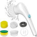 VODIQ Electric Spin Scrubber,Electric Cleaning Brush,Automatic Cleaning Brush with 5 Replaceable Cleaning Heads for Tile/Bathroom/Tub/Kitchen/Sink Handheld Electric Household Cleaning Brush,White