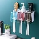 Goowin Toothbrush Holder, Toothbrush Holder for Bathroom, Large Capacity Toothbrush Holder Wall Mounted, Eco-Friendly Mighty Toothbrush Holder with 3 Square Cups for Family or Dormitory