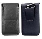 FIRSTPOINT Leather Holster Double Mobile Pouch Belt Clip Cases for iPhone 15 Pro/iPhone 14 Pro/iPhone 13 Pro/iPhone 12 Pro - Black (2 Pocket for 6.5 & 5.5 inch Mobile)