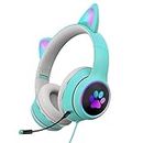 HONUTIGE Gaming Headset Cat Ear Headphone with RGB LED Light Microphone Stereo Sound Glowing Over-Ear Gaming Headsets for Kids and Adult