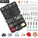 Fresh Fab Finds 188Pcs Fishing Accessory Kit Portable Fishing Set Including Jig Hooks Sinker Weights Spoon Lure Removable Split Shot w/ Tackle Box - Multi