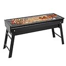 Charcoal BBQ Grill Portable Charcoal Grill Black Metal Foldable BBQ Grills Outdoor Cooking Charcoal Barbeque for Picnic, Camping, Patio Backyard Cooking - 23.62×8.66×12.99 inch Charcoal Grill QIByING