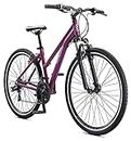 Schwinn GTX 1.0 Comfort Adult Hybrid Bike for Men and Women, Dual Sport Bicycle, 700c Wheels, 17.5-Inch Step-Through Aluminum Frame, 21-Speed Twist Shifters, Alloy Linear Pull Brakes, Purple
