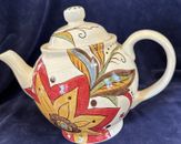 Pier 1 Imports Carynthum Teapot Handcrafted Earthenware Floral  With Lid
