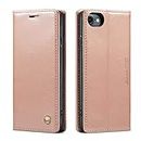 QLTYPRI Case for iPhone SE 2022 5G/iPhone SE 2020/iPhone 8/iPhone 7, Vintage PU Leather Wallet Case Card Slot Kickstand Magnetic Closure Shockproof Flip Folio Cover for iPhone 7/8/SE2/SE3-Rose Gold
