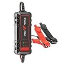 VoltForce 1A Battery Charger and Maintainer: Fully Automatic 6V and 12V Automotive Battery Charger for Cars, Motorcycle, ATVs, and More - Smart Battery Chargers VF-1006,1 AMP