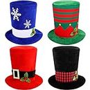4 Pcs Christmas Top Hat Snowman Top Hat with Plaid Band Holly and Berries Black Top Hat with Vintage Look Novelty Snowflake Christmas Ugly Sweater Party Hats Caroler Costume Top Hat (Stylish Style)