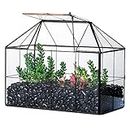 NCYP 25x13,5x20 cm Vaso per terrario in vetro a forma di griglia nera con coperchio, contenitore geometrico per piante succulente di cactus decorazione per interni regalo(senza piante e accessori)