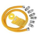 48"Gas Hose Connector Kit Gas Line for Dryer, Water Heater, Stove- 5/8 In. OD (1/2 In. ID) 1/2 In Flexible Gas Line, FIP X 1/2 In. MIP X 3/4 In. MIP Fitting, Stainless Steel, Yellow Coated