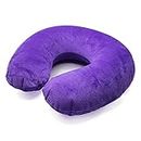 Inflatable Travel Neck Pillow, U-Shape with Washable Soft Cover (Purple)